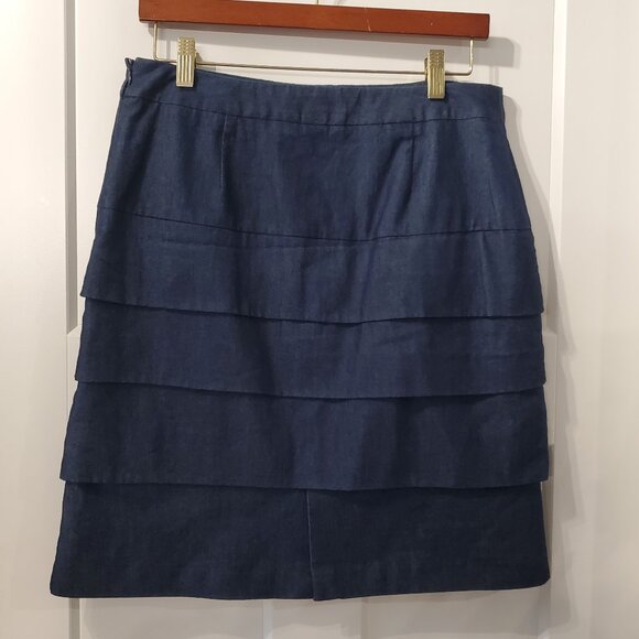 Larry Levine Layered Pleats Denim Jean Skirt Women's Size 8 - Picture 1 of 5
